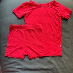 Red Short Sleeve Tee and Knit Shorts Set